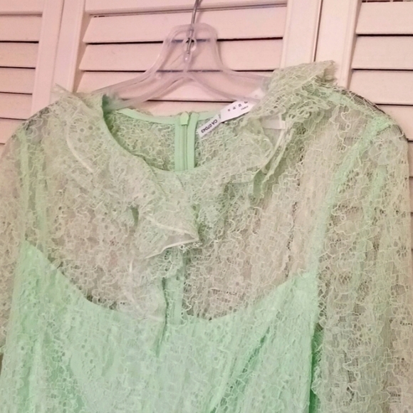 SANDRO Cocqette Ruffled corded lace mini dress, Mint Green, Size 8 - Picture 3 of 16